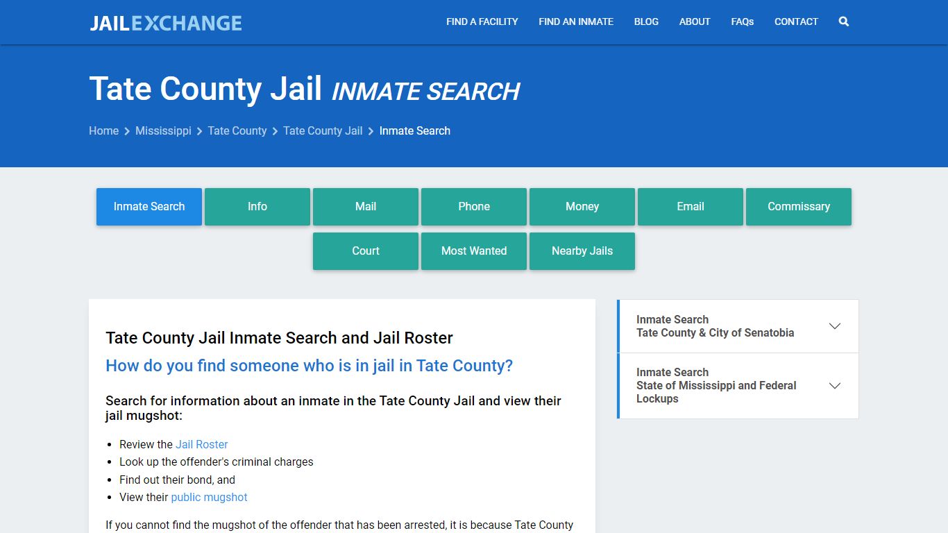 Inmate Search: Roster & Mugshots - Tate County Jail, MS