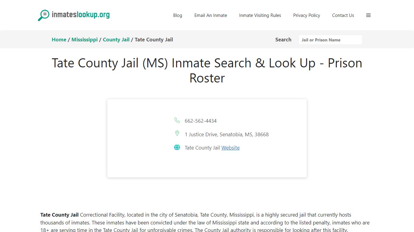Tate County Jail (MS) Inmate Search & Look Up - Prison Roster